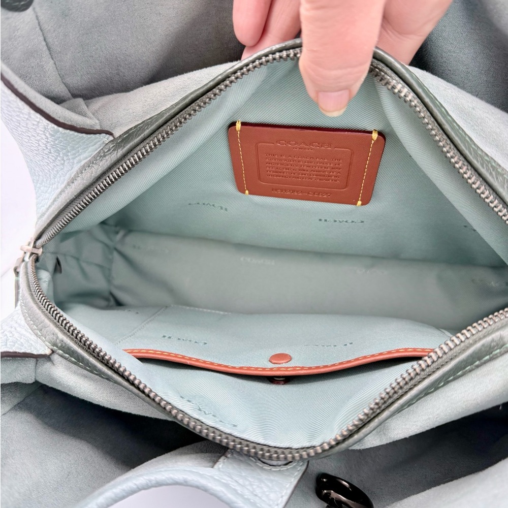 Coach Lori Shoulder Bag Wristlet Set Sage Aqua Pebble Leather Pewter C6627 - Picture 8 of 14